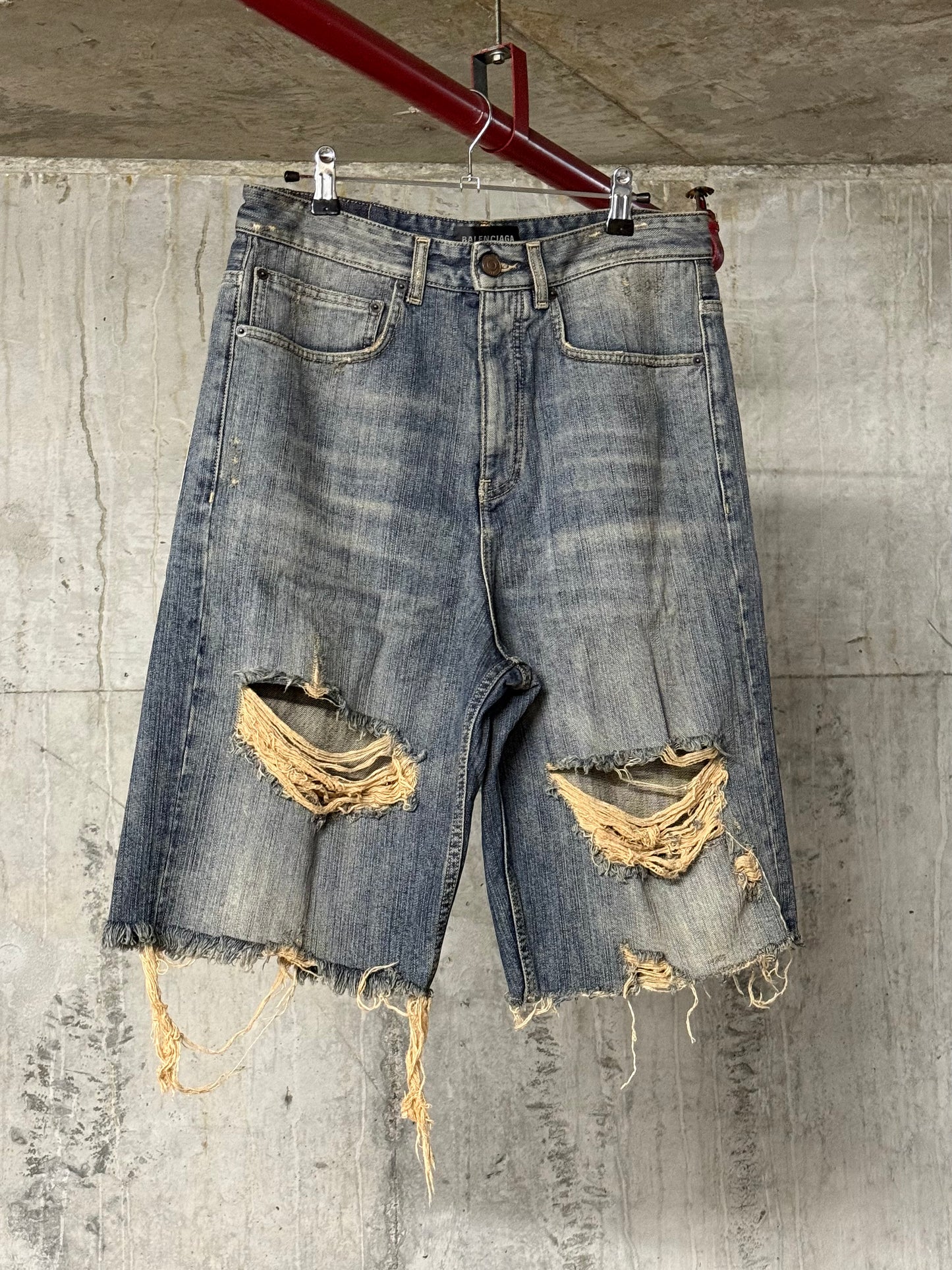 Balenciaga 1/1 Sample Distressed Mud Wash Denim Shorts