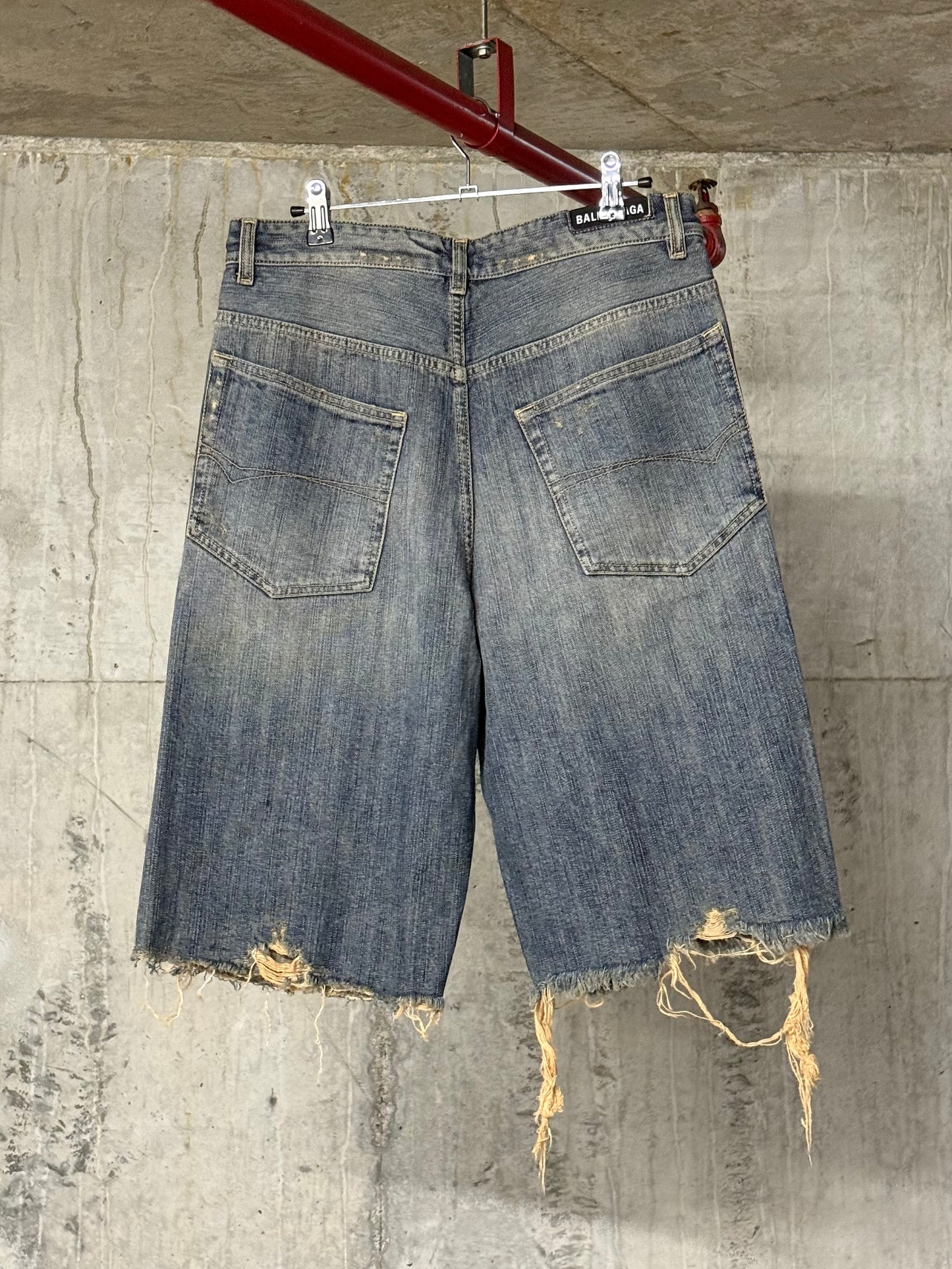 Balenciaga 1/1 Sample Distressed Mud Wash Denim Shorts