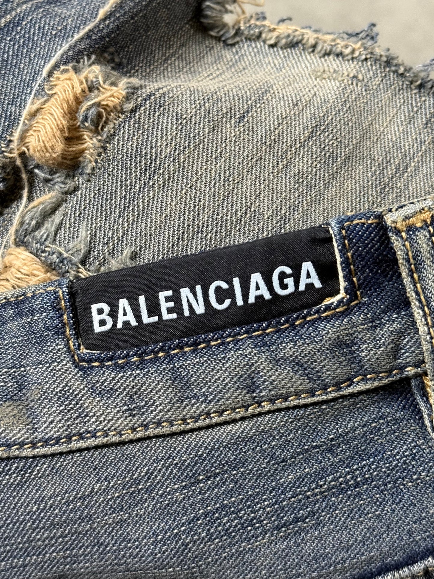 Balenciaga 1/1 Sample Distressed Mud Wash Denim Shorts