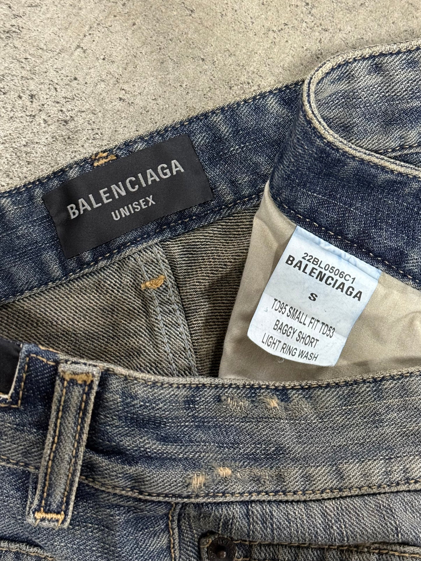 Balenciaga 1/1 Sample Distressed Mud Wash Denim Shorts