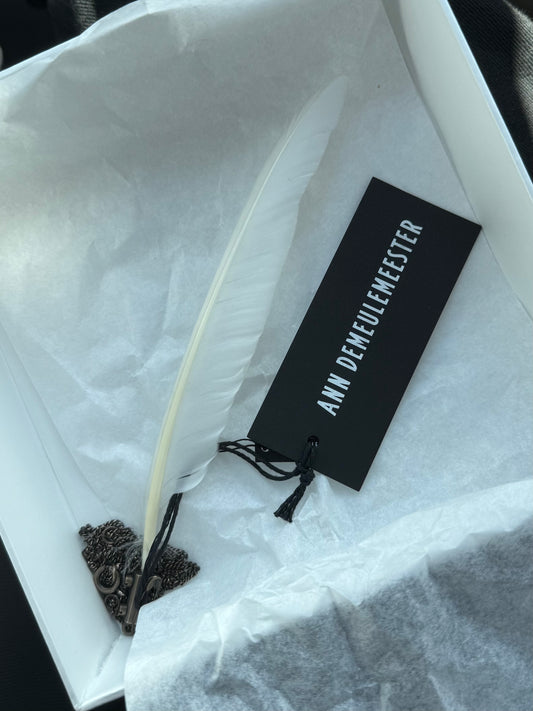 Ann Demeulemeester White Feather Silver Chain Necklace