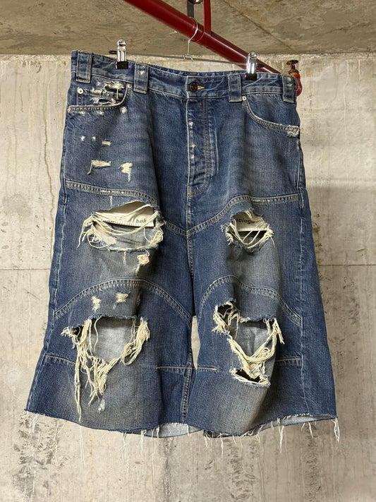Balenciaga Distressed Baggy Denim Shorts
