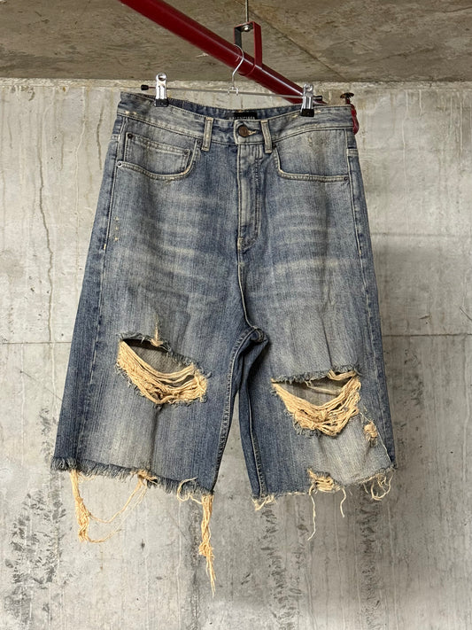 Balenciaga 1/1 Sample Distressed Mud Wash Denim Shorts